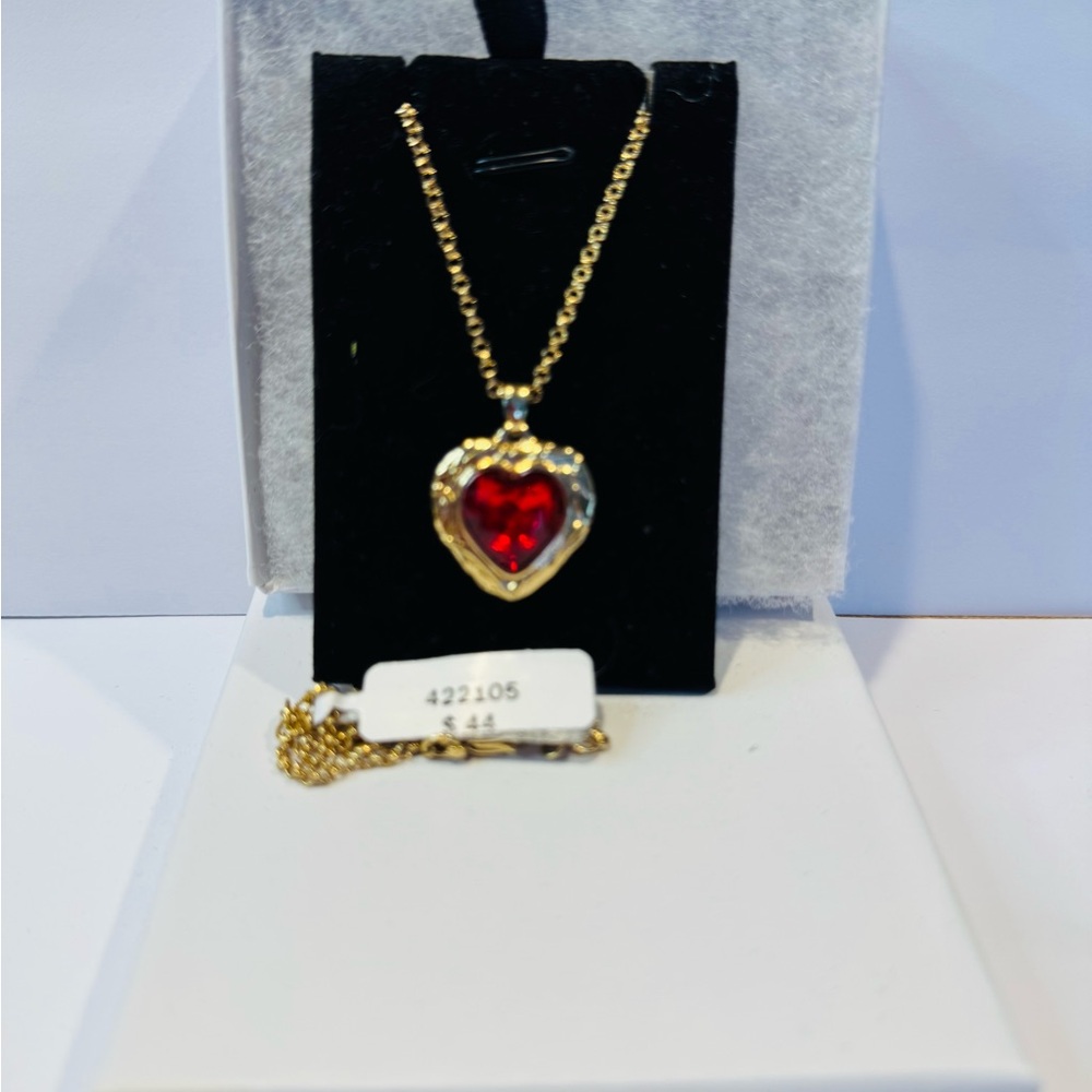 Gold Heart Pendant Necklace with Red Gemstone. Valentine’s